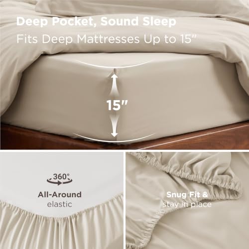 Bedsure Twin/Twin XL Duvet Cover with Fitted Sheet, Double Brushed, Beige - color: 00 - Beige, size: Twin/Twin XL (With Fitted Sheet)