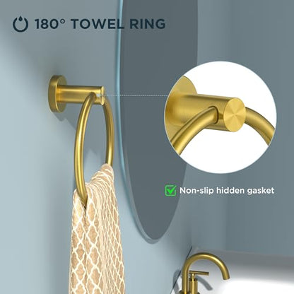 FORIOUS Towel Ring, SUS304 Stainless Steel Hand Towel Holder, Brushed Gold - color: Dark Gold