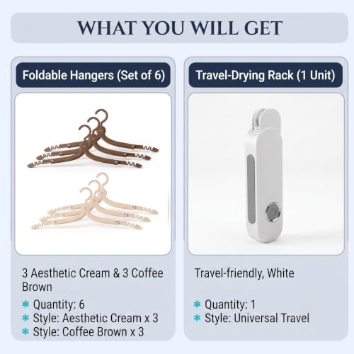 Mesosify Travel Drying Rack with 6 Foldable Hangers, Portable Drying Rack & Portable Hangers Set for Clothes, Swimsuits, Cruise Ship, RV, Camping, Hotel Room & Small Apartment