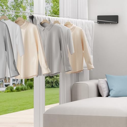 Retractable Clothesline Indoor, Non-Sagging Clothes line retracting Outdoor, Heavy Duty Wall Mounted Laundry Line Adjustable Stainless Steel for Laundryroom, Bathroom, 15.8 Feets Double Lines Black - style: Black