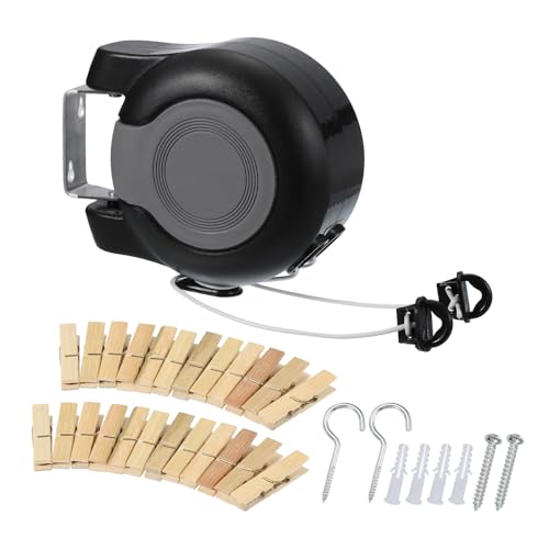 uxcell Retractable Double Clothesline Outdoor Indoor, 49Ft Heavy Duty PVC Clothes Line Retracting Laundry Line with 24 Pcs Clothespins for Wet Dry Clothing, Black - color: Black/Grey