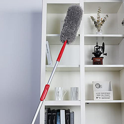 CLEANHOME 69" Bendable Microfiber Feather and Chenille Duster Kit, with Aluminum Telescoping Handle & 2 Removable Washable Heads, Duster for Ceiling Fan, Furniture Top, High Places