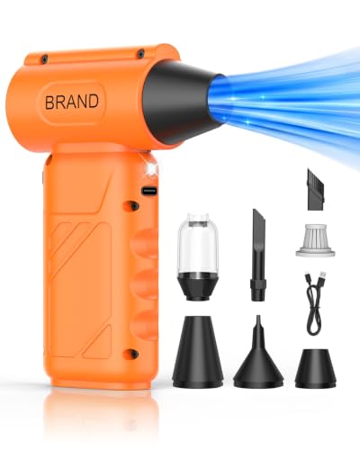 Solarplay Orange Compressed Air Duster, 130000 RPM Cordless Air Blower with 5-Gear Adjustable Speed, 4000mAh Fast Charging, 4 Nozzles for Car Cleaning Kit, PC Electronics, Home, Outdoor & Inflatables - color: Orange