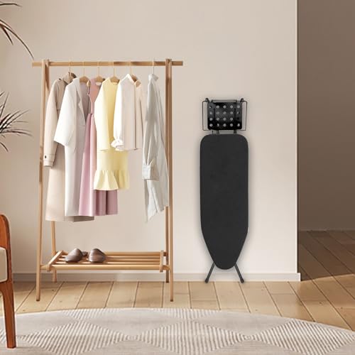 Ironing Board, 43x14 Inch Iron Board with Steam Rest, Heavy Duty Metal Frame Legs Ironing Table with Heat Resistant Cover Mat, Foldable Full Size Hanger Ironing Stand (Black, 52" L x 14" W x 34.6" H) - color: Black
