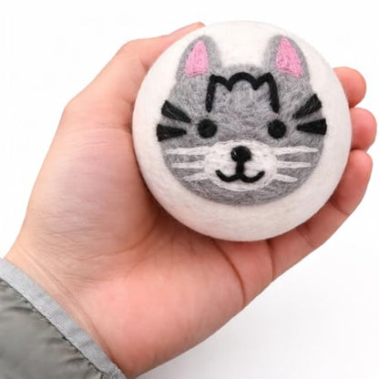 Wool Dryer Balls Organic Felt 6 Pack Laundry Fabric Softener, Extra Large Reusable Handmade Natural Sheep Wool Lint Wrinkle Free Anti Static Baby Safe (Cat) - color: Cat