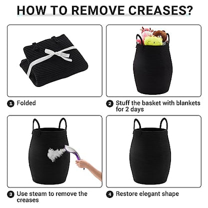 Large Laundry Hamper Basket 65L Woven Blanket Basket, Black - color: Black, size: 65L