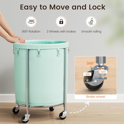 ELYKEN Laundry Basket with Wheels, Round Rolling Laundry Hamper, Mint Green - color: Mint Green, size: 190L