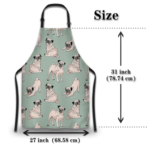 Garden Apron for Women Cute Dogs Pug Fun Aprons for Men for Kitchen Cooking Restaurant BBQ Painting Crafting Gardening 27” (W) x 31” (H), Waterproof Aprons - color: Cute Dogs Pug