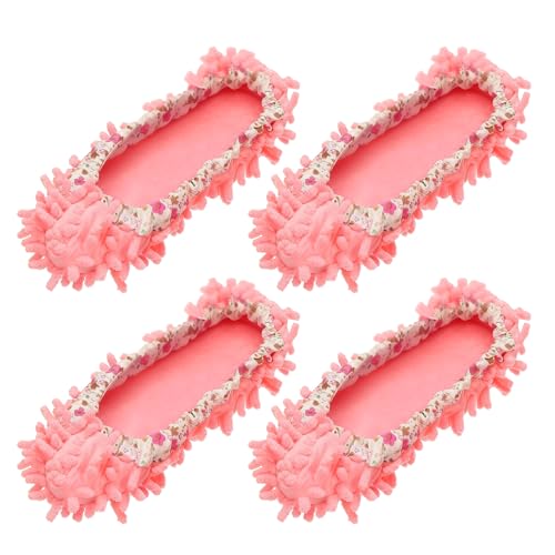 uxcell 4 Pcs Mop Slippers, Mop Socks Microfiber Shoe Covers Washable Mopping Slippers for Floor Cleaning Office Home Use Women Men, Floral Lace, Pink - color: Pink