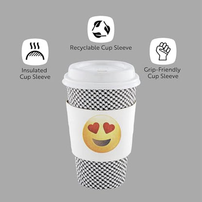 Restaurantware Coffee Cup Sleeves 50 Pack Fits 12, 16, 20 oz Coffee Cups Disposable Hot Drink Sleeves Secure Grip Heat-Resistant Jacket for Tea, and Beverages White - color: White, size: Heart Eyes