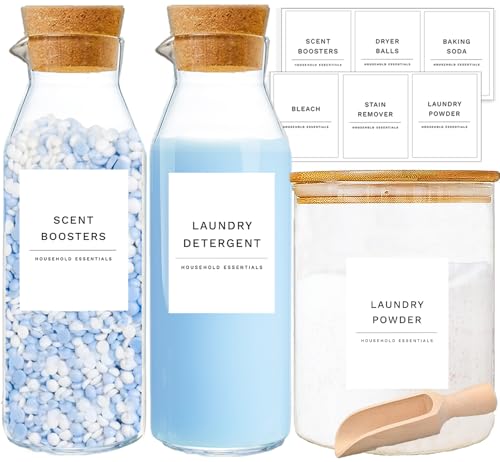 Liquid Laundry Detergent Container, Glass Detergent Bottle for Laundry Room - size: 2 Bottles & Jar