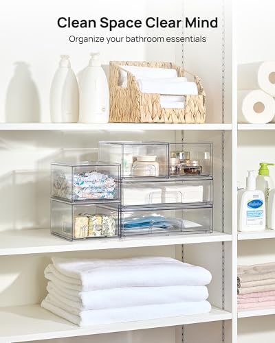 Vtopmart Clear Stackable Storage Drawers Set of 5, Plastic Organizer Bins - style: 2 Small+3 Wide
