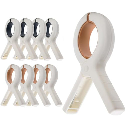 3.8" Extra Large Beach Towel Clips - Heavy Duty PP & Stainless Steel, Non-Slip Silicone Pads (9-Pack, Khaki/Blue), Secure Blankets, Tablecloths, Pool & Camping Gear