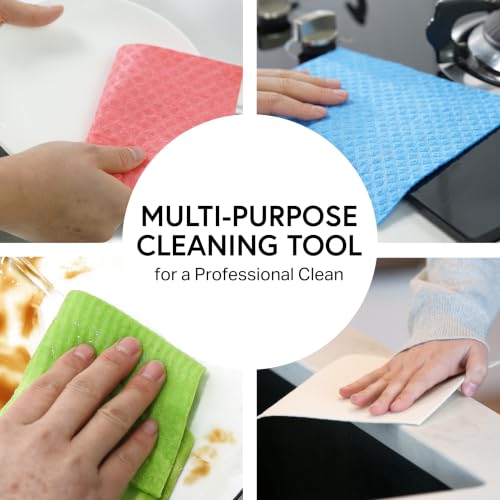 Swedish Wholesale Dishcloths Reusable 8" x 7" Sponge Cloths, Bulk 10 Pack of High Absorbent Cellulose Dish & Kitchen Cleaning Hand Towels, Wring to Dry & Machine Wash, Odor Resistant, White - color: White