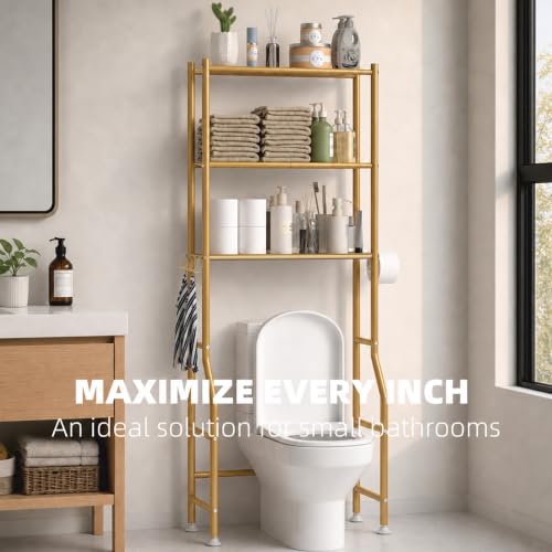 GloTika 3-Tier Over Toilet Storage, Anti-Tilt, 64" H, Gold - color: Gold, size: 3-Tier
