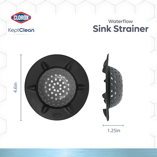Clorox KeptClean™ WaterGuard Sink Strainer – 2 Pack, Charcoal - Elevated Drain Protector with Open-Flow Ribbed Design for Kitchen Sink Drainage & Food Debris Collection - color: Charcoal