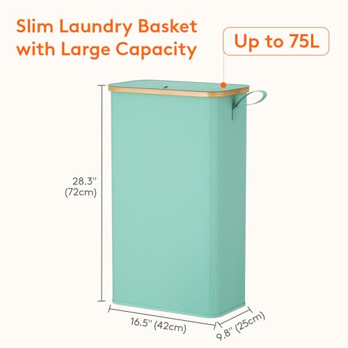 Lifewit 75L Slim Laundry Hamper with Lid and Removable Bag, Sage Green - color: Sage Green, size: 75L