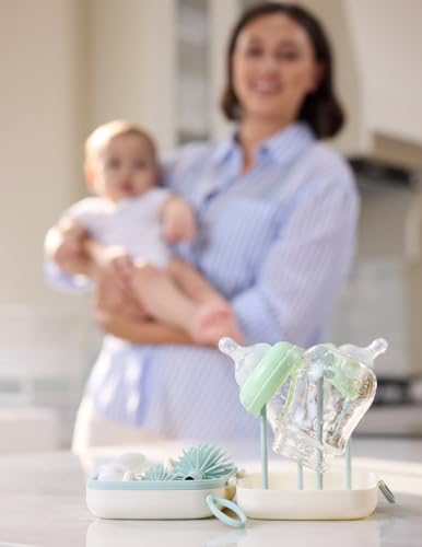 Momcozy 7-in-1 Baby Bottle Brush Set with Drying Rack, Green - color: Green, size: Classic Style