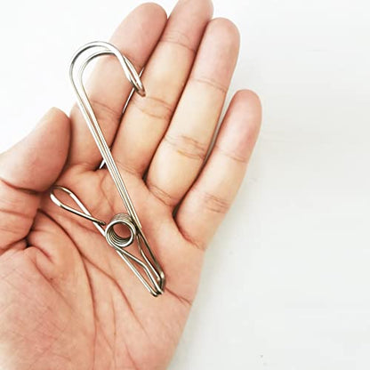 Stainless Steel Clothes Pins, 304 Stainless Steel Metal Long Tail Clothes Pins Stainless Steel Hook Clothes Pins Large Rust-Proof Clothes Pins (12)