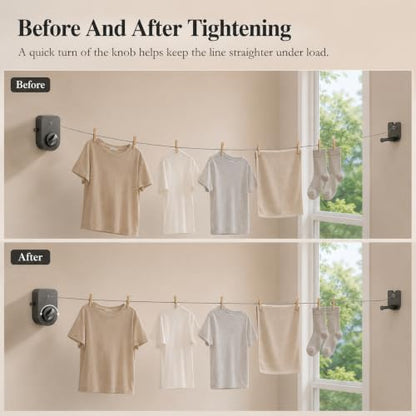 Retractable Clothesline with Adjustable Tension, 13.7 Ft Anti-sag Laundry Line, Wall Mount Drying Clothes Line with Telescopic Rod, Heavy Duty Clothes Drying Line for Indoor Outdoor Use