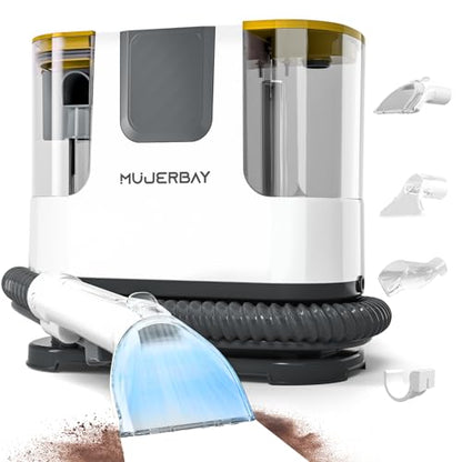 Upholstery Carpet Cleaner, MUJERBAY 12Kpa Portable Spot and Stain Cleaner, Easy Move with Universal Wheels & Handle, 1.23-inch Deep Cleaning Machine for Couch, Stairs, Car and Pet Messes. RED - color: White Red