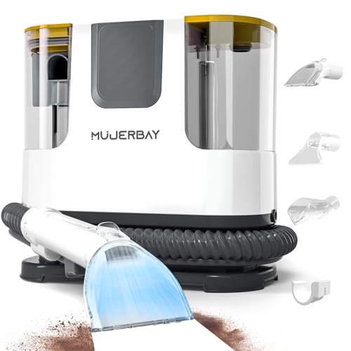 Upholstery Carpet Cleaner, MUJERBAY 12Kpa Portable Spot and Stain Cleaner, Easy Move with Universal Wheels & Handle, 1.23-inch Deep Cleaning Machine for Couch, Stairs, Car and Pet Messes. RED - color: White Red
