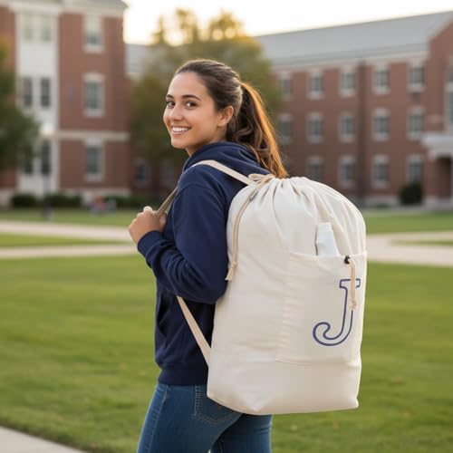 Laundry Bag Backpack Personalized Initial Canvas Laundry Bag, Letter J - color: Letter J, size: X-Large