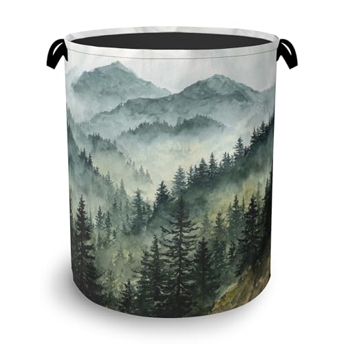 Mountains Forests Laundry Hamper,Dirty Clothes Laundry Basket with Handles Waterproof Oxford Cloth Storage Basket for College Dorms Bathroom Bedroom 16" x 20.8" - color: Mountains Forests