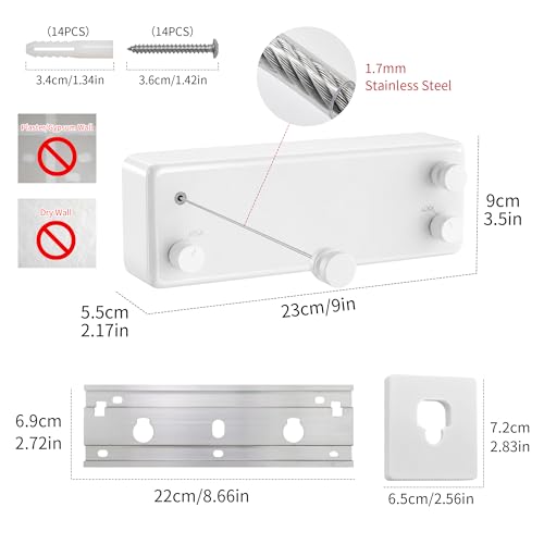JOOM Retractable Clothesline Indoor, Dual 2 x 13.8 FT Clothes Lines, White - color: White