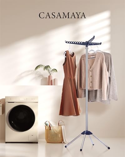 CASAMAYA Clothes Drying Rack Foldable, 59 inch Tripod Laundry Drying Rack Indoor with Rotating Clothes Rail for 27 Pieces of Clothes, Space Saving, Blue and Silver CDR001Q01 - color: Blue + Silver, size: 1-Tier Standard