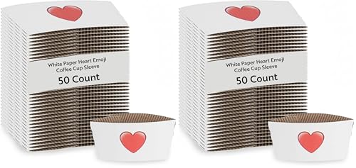 Restaurantware SLEEVES ONLY: Restpresso 5.1 x 2.8 Inch Coffee Cup Sleeves 50 Corrugated Hot Cup Sleeves - Heart Emoji Heat-Tolerant White Paper Disposable Coffee Sleeves Secure Grip (Pack of 2) - color: White, size: Heart (Pack of 2)