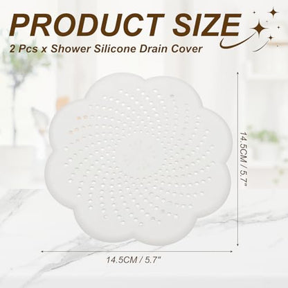 uxcell 2 Pcs Shower Silicone Drain Cover, 5.7 Inch Shower Hair Catcher Drain Cover for Shower Room Bathtubs Kitchen Sink Laundry Room, White(Flower) - color: White