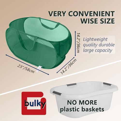 Collapsible Laundry Hamper Basket,Pop Up Mesh Foldable Bag for Laundry Room - color: Green