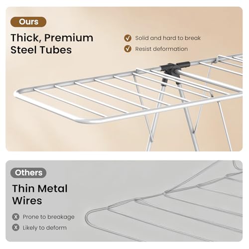 Clothes Drying Rack, 2-Tier Foldable Laundry Dryer Rack, Metal Height Adjustable Clothes Rack, for Outdoor & Indoor, with 31 Drying Rails, 59" L × 23.8" W