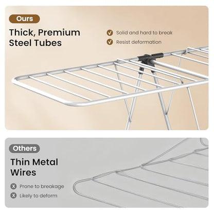 Clothes Drying Rack, 2-Tier Foldable Laundry Dryer Rack, Metal Height Adjustable Clothes Rack, for Outdoor & Indoor, with 31 Drying Rails, 59" L × 23.8" W