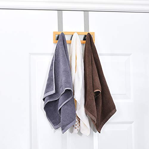 ToiletTree Products Bamboo Stainless Steel Over-the-Door Towel Hooks - Durable Coat, Clothes, and Towel Rack to Use in the Bathroom, Laundry Room, and Closet - 3 Hooks - size: 3 Hook