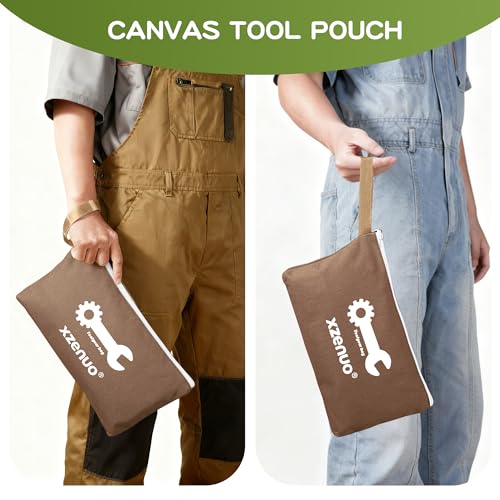 Small Tool Bag with Zipper,16oz 12 inch Tool Pouches - color: Brown