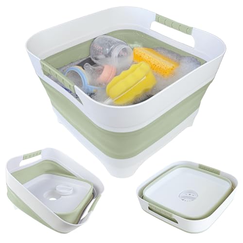 GIMWA 2.6 Gal Collapsible Baby Bottle Wash Basin with Drain Plug - color: Green