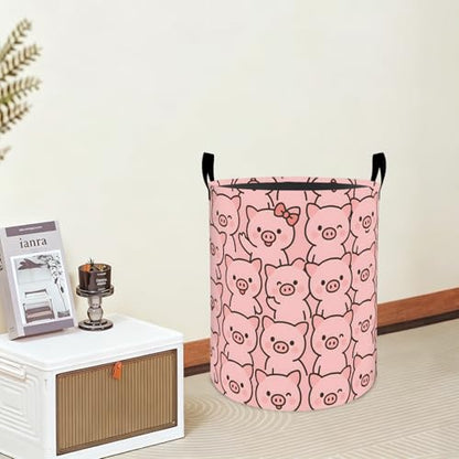 Cute Pig Oxford Cloth Laundry Basket with Handles 19.7"X15.7" - color: Pig