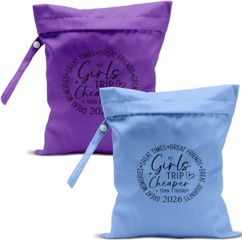 2Pcs Girls Trip Gifts Wet Dry Bag, Beach Bag Wet Bag Favors Aloha Bags, Sunscreen Bags Swimsuit Toiletry Travel Essentials For Women, For Beach Travel Laundry bags Dirty Diaper Swimsuit Gifts - color: 2Pcs. Purple & Blue