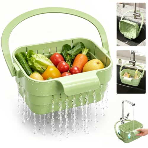 Foldable Hanging Sink Drain Basket, 2026 Upgraded Foldable Kitchen Sink Strainer, Hanging Foldable Fruit and Vegetable Filter Basket, Suitable for Kitchen Sinks, Easy to Store, Space-Saving (green) - color: Green