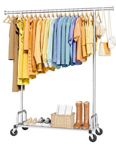 Sakugi Clothes Rack - Large-Capacity Clothing Racks for Hanging Clothes with Lockable Wheels, Space-Saving Metal Coat Rack for Bedroom, Laundry Room, Entryway, 45.6" x 16.9" x 59", Silver - color: Silver, size: 45.6" x 16.9" x 59"(1 Rod)