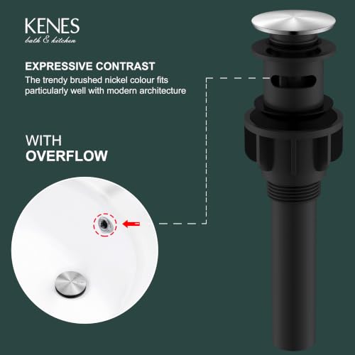 KENES Brushed Nickel Bathroom Sink Drain Pop Up Sink Drain with Overflow - color: Brushed Nickel, size: Big Pop up Cap (With Overflow)