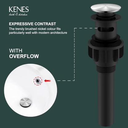 KENES Brushed Nickel Bathroom Sink Drain Pop Up Sink Drain with Overflow - color: Brushed Nickel, size: Big Pop up Cap (With Overflow)