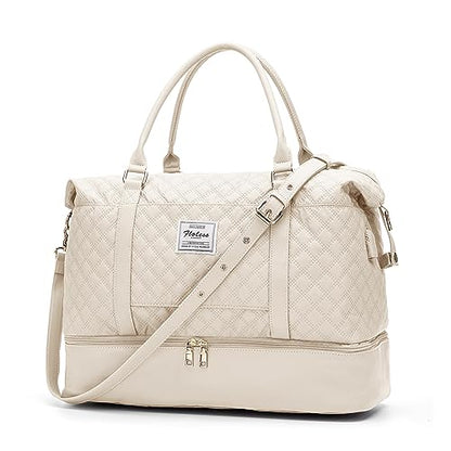 Large Travel Duffle Bag Carry on Weekend Bag with Shoes Compartment Gym Bags for Travel Women Men Waterproof Business Work Overnight Trips Sport Hospital Airplane Travel Essentials Beige - color: A19-Beige