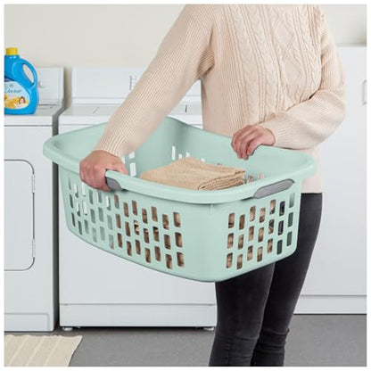 Sterilite HipHold Laundry Basket, Plastic Rectangle Clothes Hamper, 18 Pack - color: Mint, size: 1.5 Bushel (18 Pack)