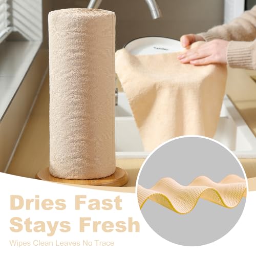 Jessy Home 2 Roll Reusable Paper Towels,100 Sheets Tear Away Microfiber Cleaning Cloth, Lint Free Cleaning Rags for Kitchen, Dishcloth,Household Cleaning Supplies - color: Cream Yellow