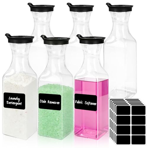 6 Pack Laundry Detergent Dispenser, 54oz Plastic Fabric Softener Dispenser for Powder & Bleach, Liquid Laundry Detergent Container, Clear