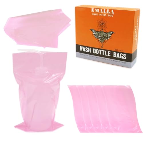 250pcs Tattoo Wash Bottle Bags Pink Bottle Bags for Tattoos - color: Pink