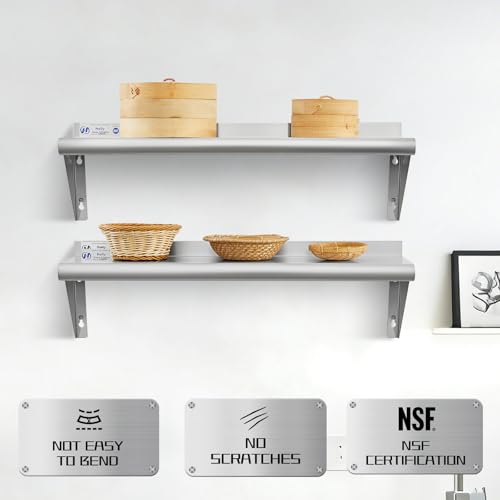 Hally Stainless Steel Shelf 2 Pack Wall Mounted Metal Shelves 10"x30" NSF - size: 10"x30"